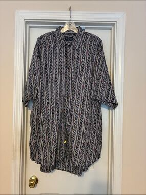 Enro At Ease Men's 2XL Black & White Geo Stripe Button-Down Shirt